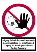 Adgang forbudt for uvedkommende eng+tysk+polsk. Forbudsskilt