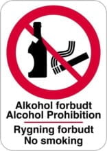 Alkohol forbudt Alcohol Prohibition Rygning forbudt No smoking. skilt