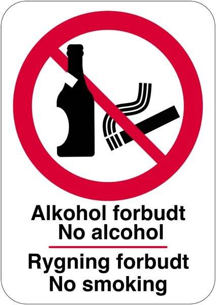 Alkohol forbudt No Alcohol Rygning forbudt No smoking skilt