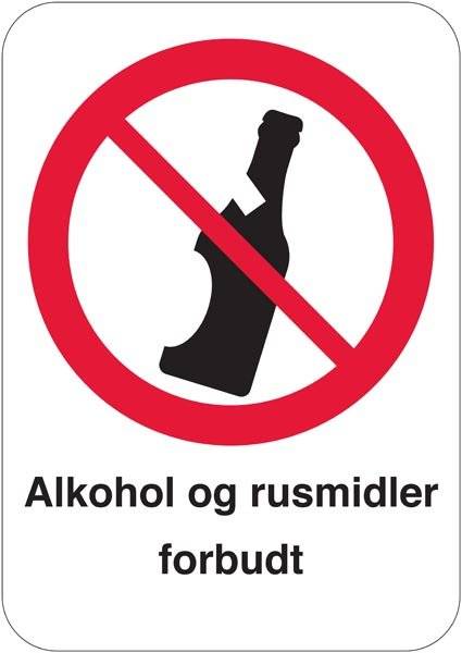 Alkohol og rusmidler forbudt skilt