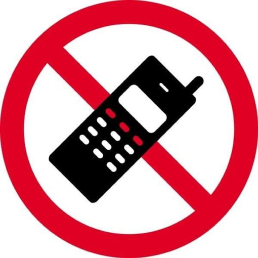 Mobiltelefon forbudt. Forbudsskilt