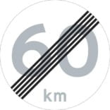 C56 60 km Hastighedsbegrænsning ophørstavle skilt