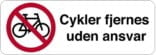 Cykelforbud cykler fjernes uden ansvar. P skilt