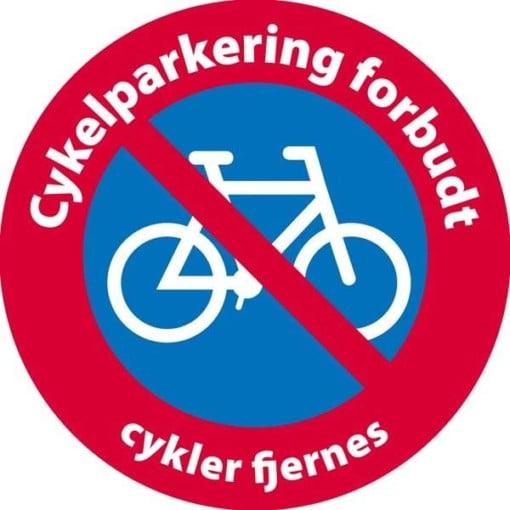 Cykelparkering forbudt cykler fjernes skilt