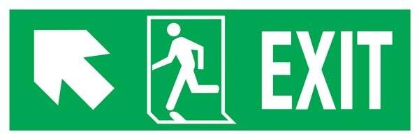 Exit Right-man Run Left-arrow Up-left Redningsskilte. Exit Right-man Run Left-arrow Up-left Redningsskilte.