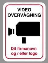 Video overvågning. Med egen tekst eller logo. skilt