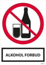 Alkohol forbudsskilt med tekst. Skilt