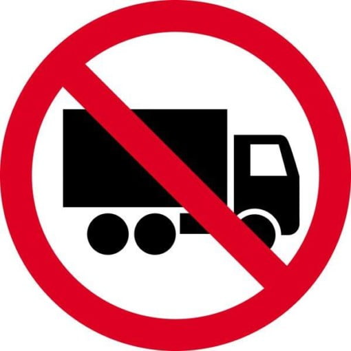 Lastbil færdsel forbudt. Forbudsskilt