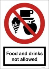 Food and drinks not allowed. Forbudsskilt
