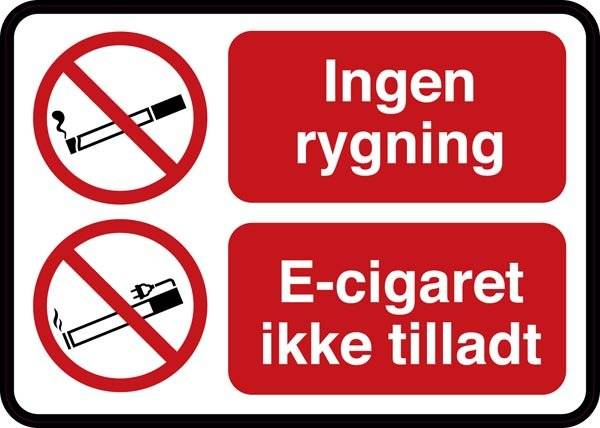 Ingen Rygning El cigaret ikke tilladt. Rygeforbudsskilt