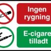 Ingen Rygning El cigaret tilladt. Rygeforbudsskilt
