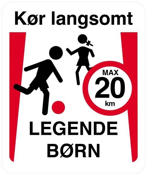 Kør langsomt legende børn max 20 km. skilt Kør langsomt legende børn max 20 km. skilt