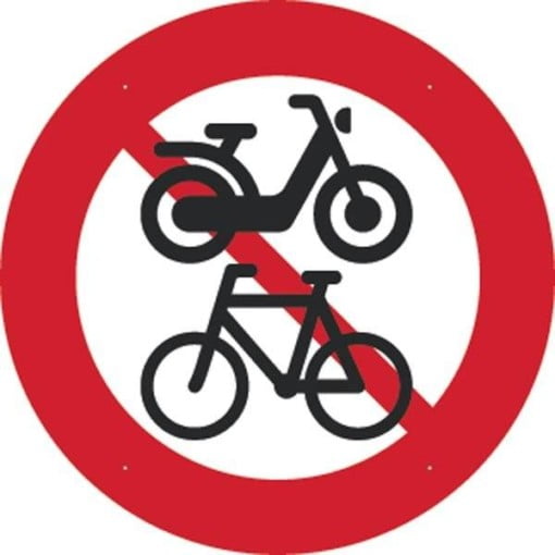 Knallert og Cykel forbudt. Forbudt skilt