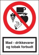 Mad-drikkevare og tobak forbudt skilt