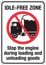 Idle-free zone Stop the engine during loading and unloading goods. Forbudsskilt
