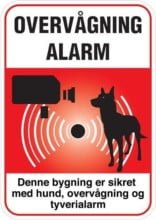 Overvågning Alarm Denne bygning er sikret med hund