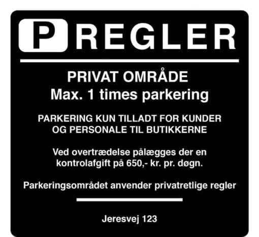 Parkering kun for kunder og personale. Parkeringsskilt