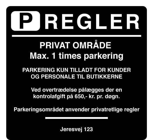 Parkering kun for kunder og personale. Parkeringsskilt