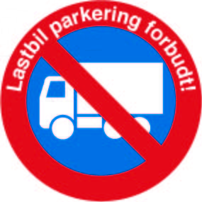 Lastbil parkering forbudt. P skilt