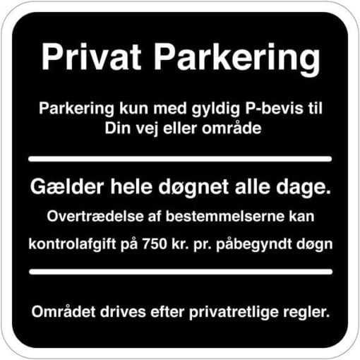 Privat parkering med egne regler. Parkeringsskilt