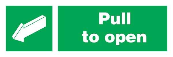 Pull To Open Left Redningsskilte. Pull To Open Left Redningsskilte.