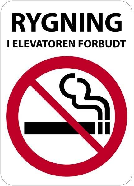 Rygning i elevatoren forbudt skilt