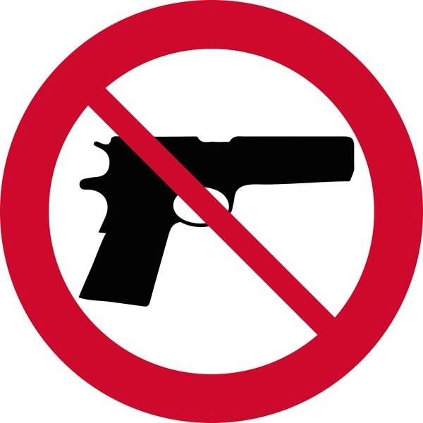 Skydevåben forbudt. Forbudsskilt
