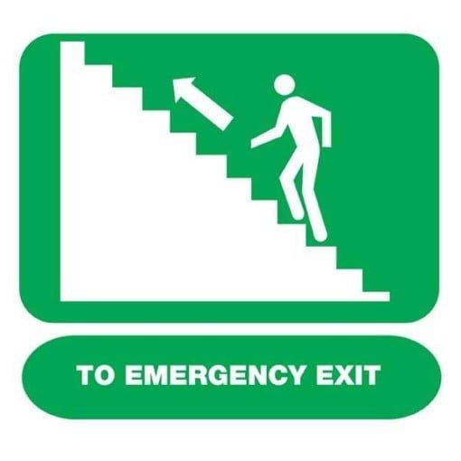 To Emergency Exit Upstairs Left Redningsskilt