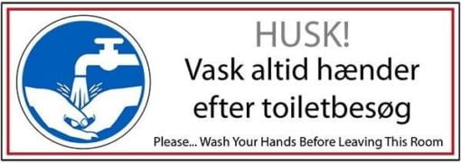 Vask altid hænder efter toiletbesøg. Påbudsskilt