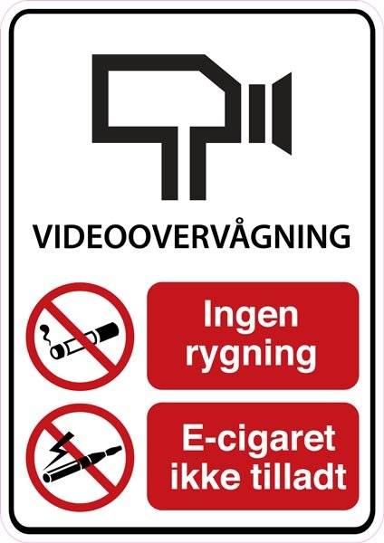 Videovervågning ikke ryger område. Rygeforbudsskilt Videovervågning ikke ryger område. Rygeforbudsskilt