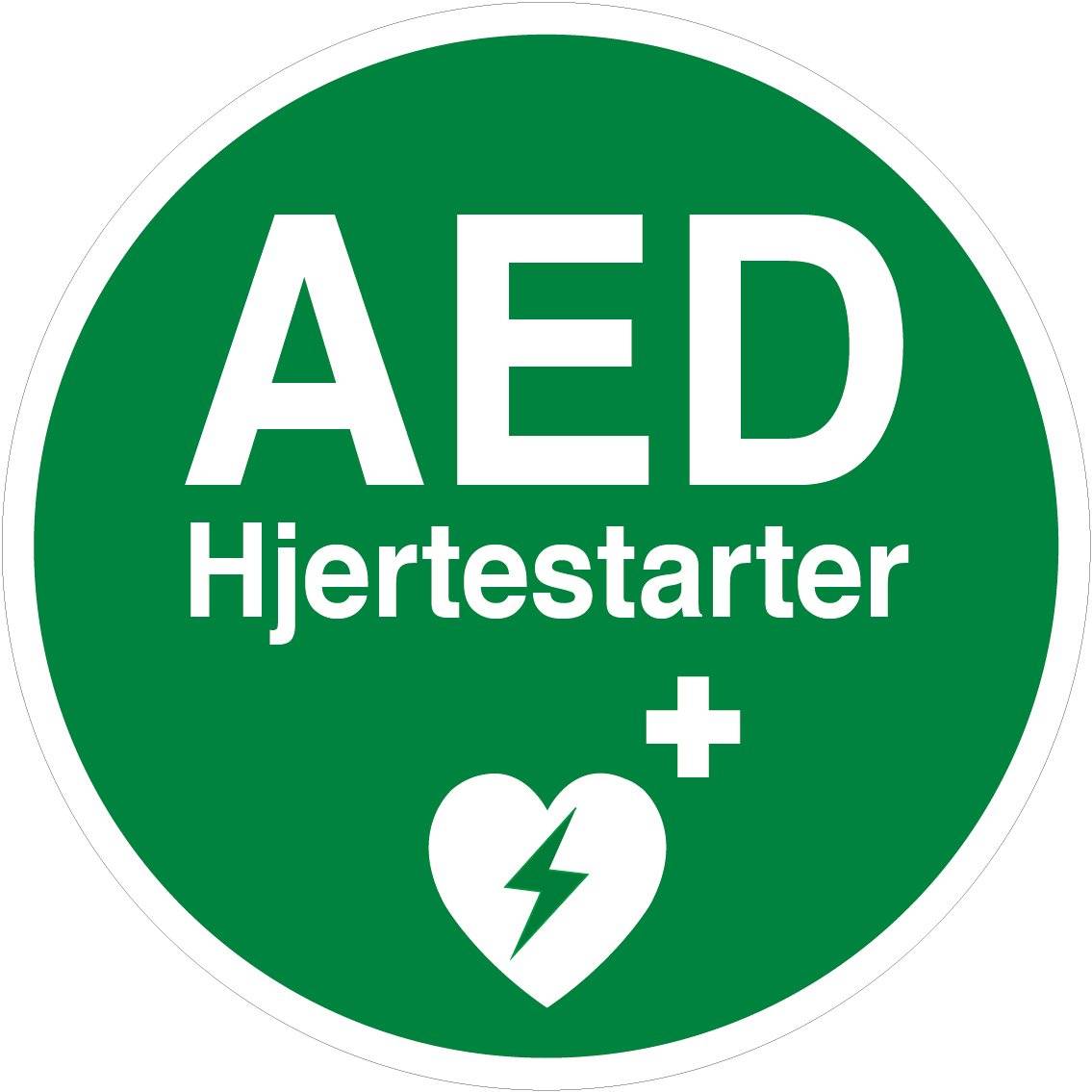 AED hjertestarter. Redningsskilt