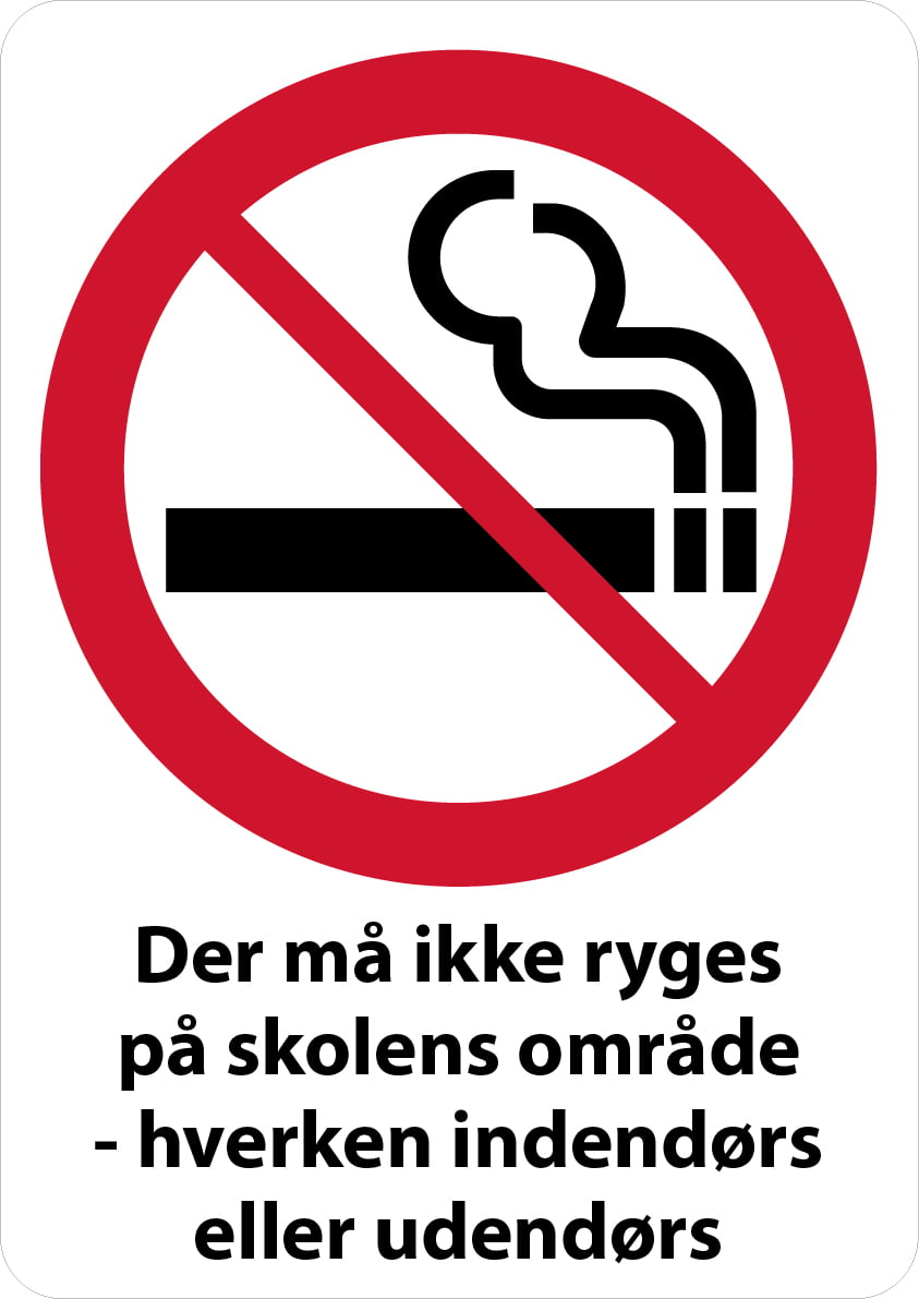 Fakultet lager færge Der må ikke ryges på skolens område - hverken indendørs eller udendørs.  Rygeskilt - E-skilte
