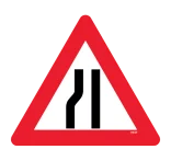 A43,2 - Indsnævret vej i venstre side skilt