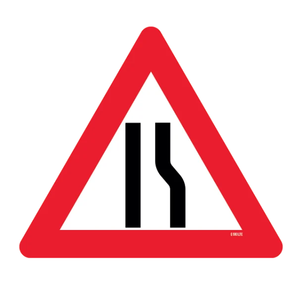 A43,3 - Indsnævret vej i højre side skilt