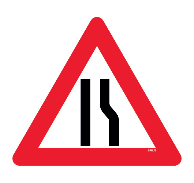 A43,3 - Indsnævret vej i højre side skilt