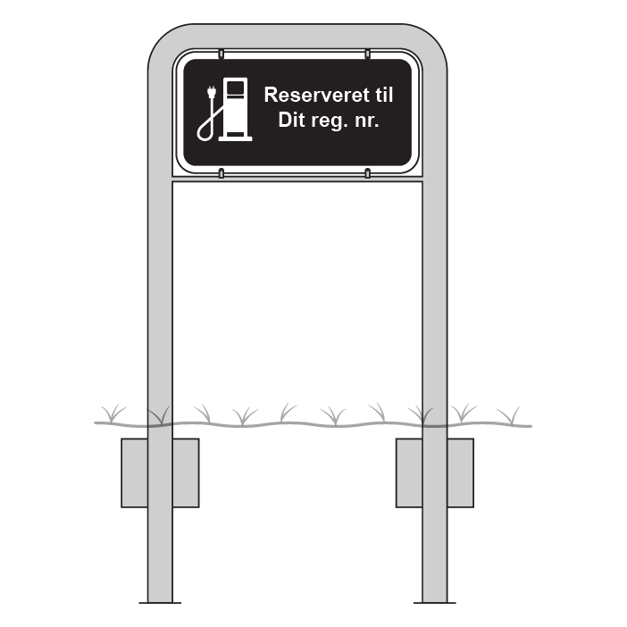 Komplet skiltesæt - Elbil reserveret skilt m. galge (sort) 50x25 cm