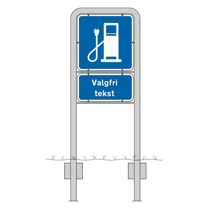 Komplet skiltesæt - El ladestation skilte m. galge (blå) 50x50 og 50x25 cm