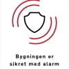 Bygningen er sikret med alarm og overvågning
