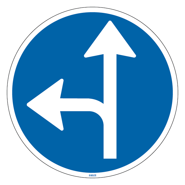 D11,6 - Påbudt kørselsretning mod ligeud eller venstre skilt