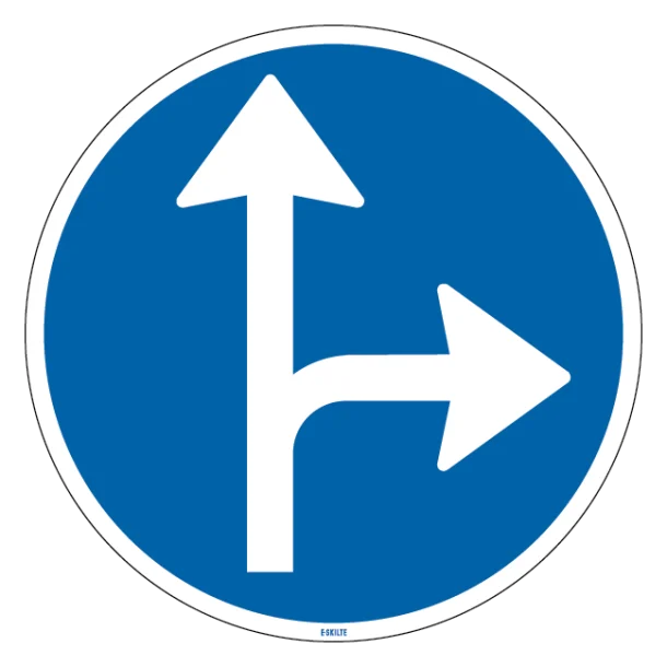 D11,7 - Påbudt kørselsretning mod ligeud eller højre skilt