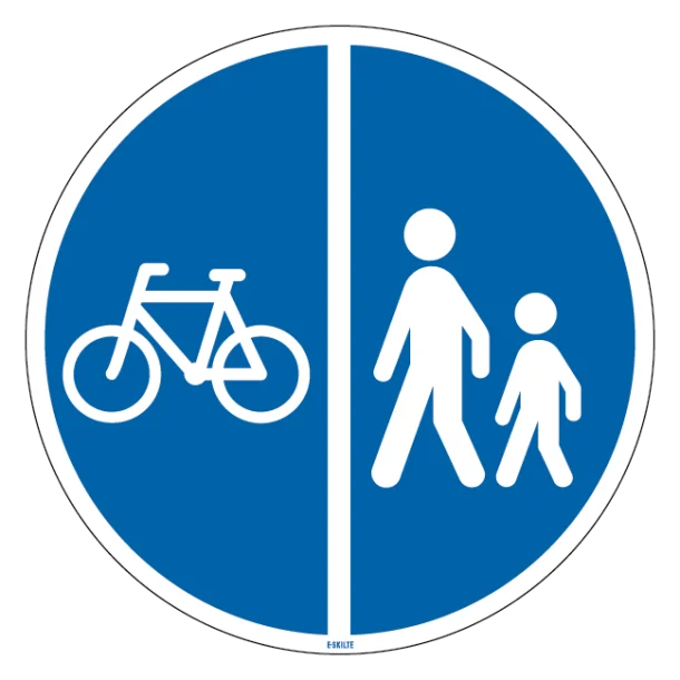 D26,2 - Delt sti til cyklister til venstre og gående til højre skilt