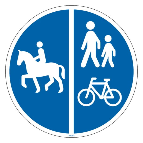 D26,3 - Delt sti for ridende til venstre og gående og cyklister til højre skilt