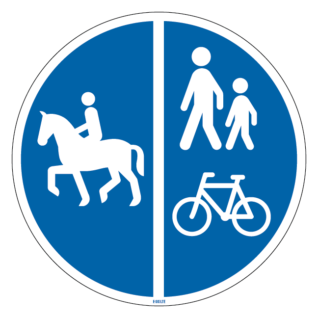 D26,3 - Delt sti for ridende til venstre og gående og cyklister til højre skilt