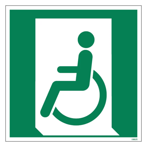 E026 Nødudgang for personer med gangbesvær venstre skilt