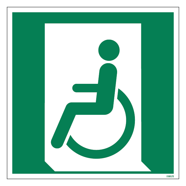 E026 Nødudgang for personer med gangbesvær venstre skilt