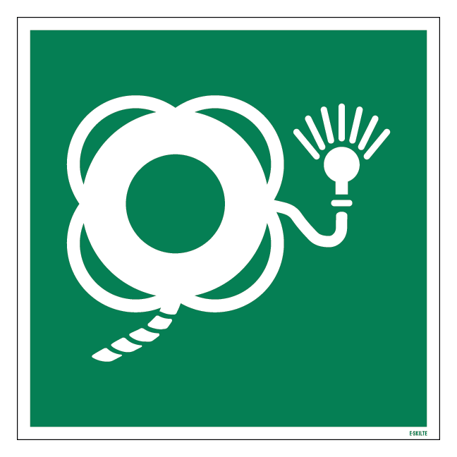 E043 Redningsbøje med line og lys skilt