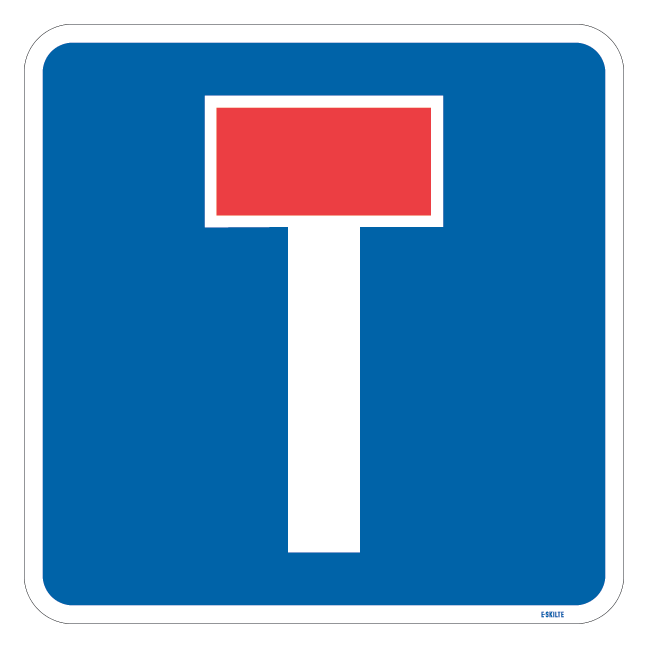 E18 Blind vej. Trafikskilt