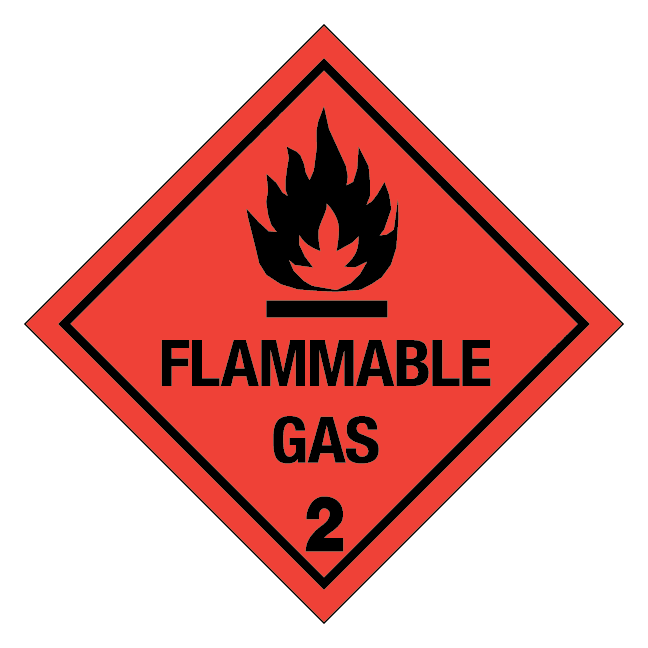 Flammable gas, Non-toxic gas - klasse 2 fareseddel skilt