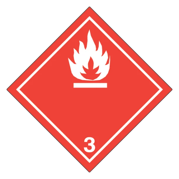 Brandfarlige væsker, klasse 3 fareseddel i hvid
