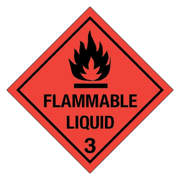 Flammable liquid, klasse 3 fareseddel